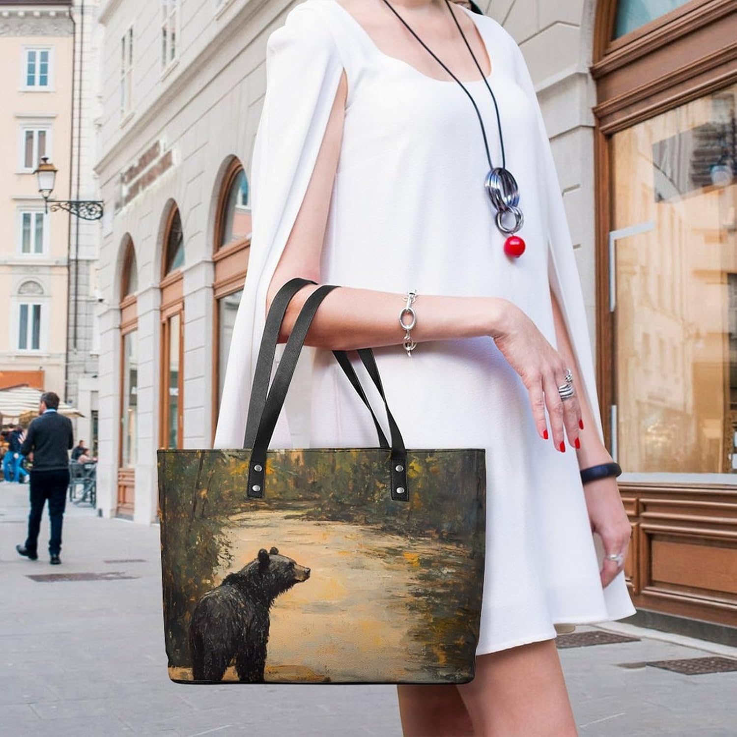 Lonely Black Bear Women's Tote Leather Handbag Shoulder Bag Purse for Shopping Travel