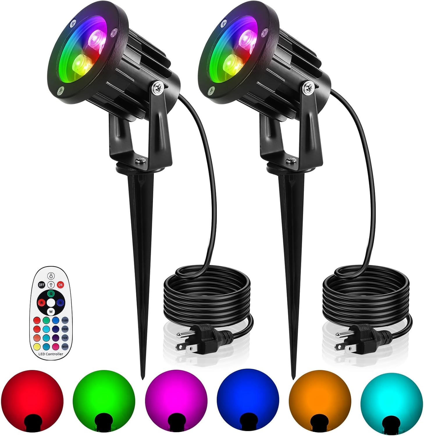 OurLeeme Lawn Flood Light Stake, RGB Spot Lights,8W Outdoor LED Flood Light Waterproof Garden Yard Lights with Remote Control,2-in 1 Landscaping Spotlights for Patio,Pathway, Driveway 85-265V (2 Pcs)
