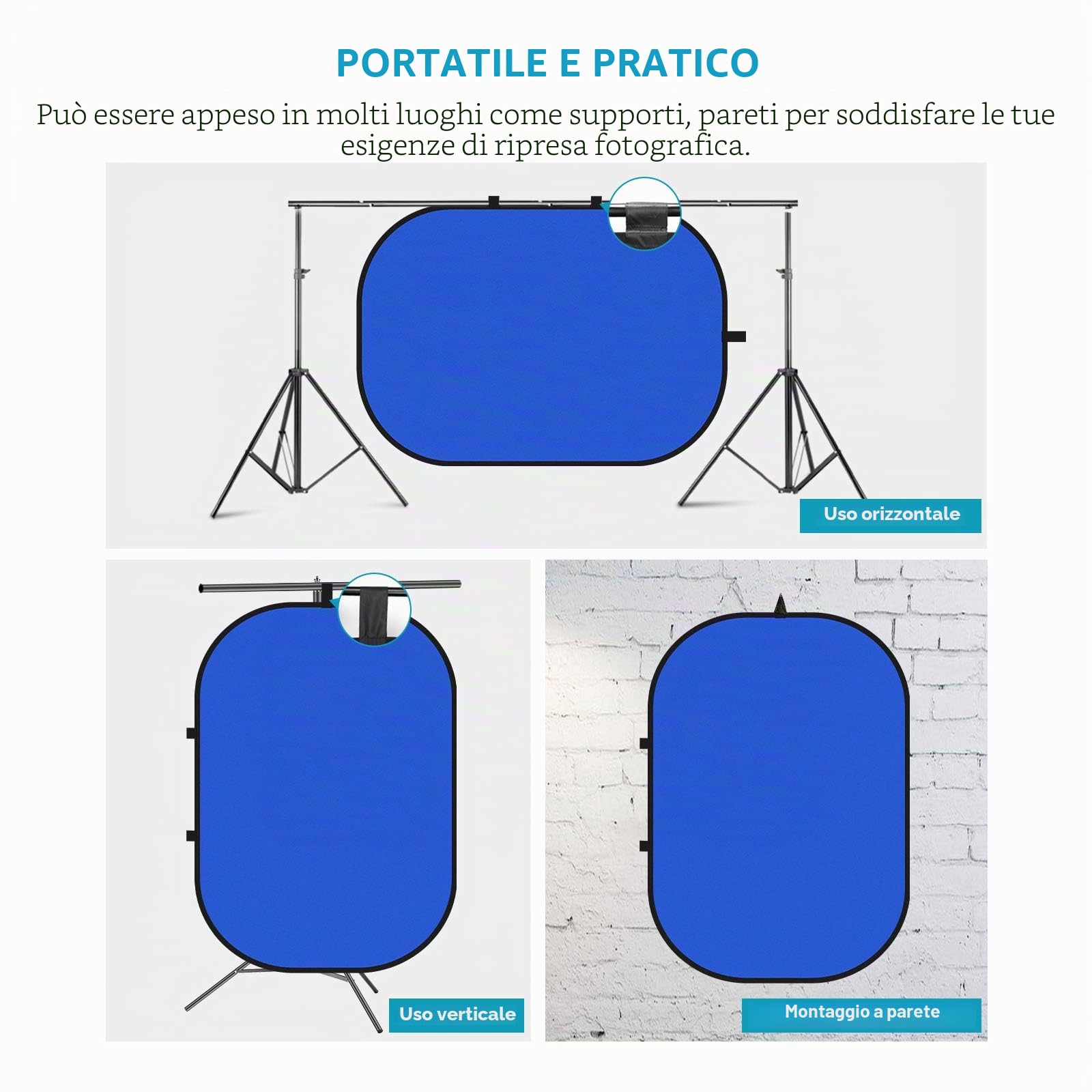 Neewer 5 x 7 ft/1,5 x 2 m - Sfondo cromato pieghevole, con supporto da 8,5 ft/2,6 m, pannello di sfondo verde blu verde reversibile 2 in 1 per studio fotografico, streaming live, videochiamate, giochi
