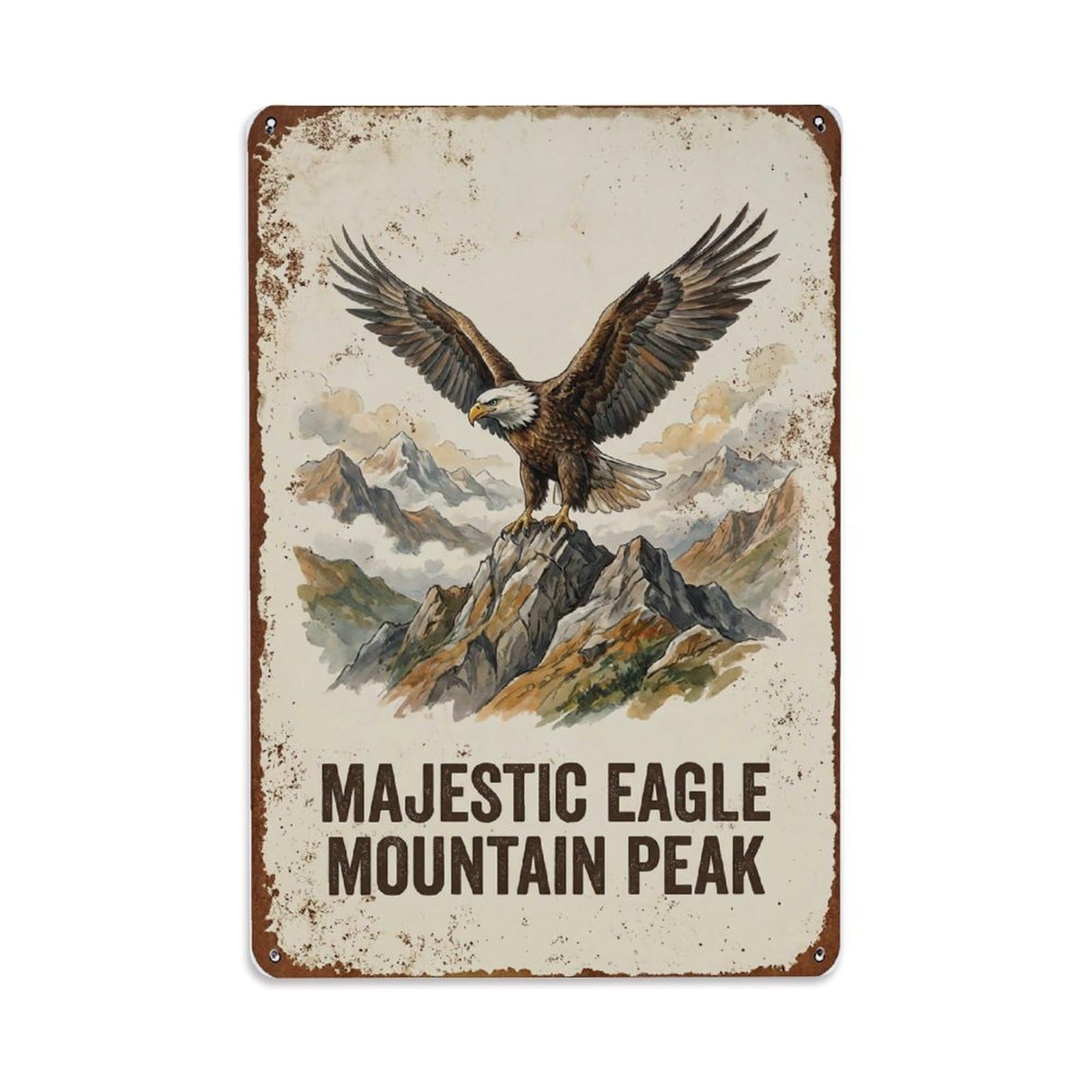 Fqnyr Style Majestic Eagle Mountain Peak Summit Metal Tin Sign Plaque Wall Decor For Cafe, Club Bar, Office, Home Garden Metal Poster 8X12inch