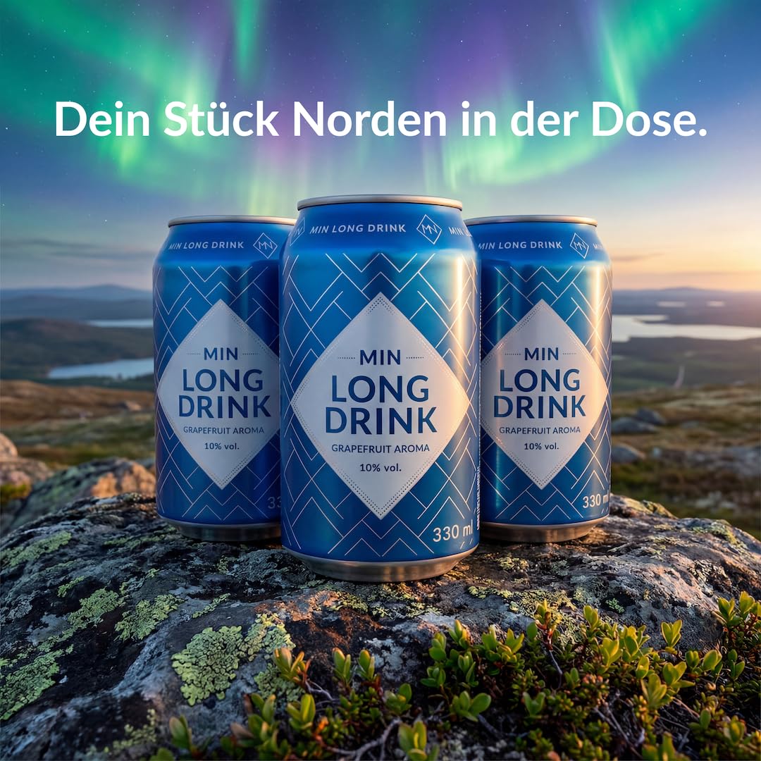 MIN Long Drink Grapefruit – Lonkero – Finnisches Nationalgetränk – Premium Gin-Longdrink – Fertig servierbereit – Nachhaltig produziert in Finnland – 10% Vol. – Glutenfrei – 12×0,33 L – 3 € Dosenpfand