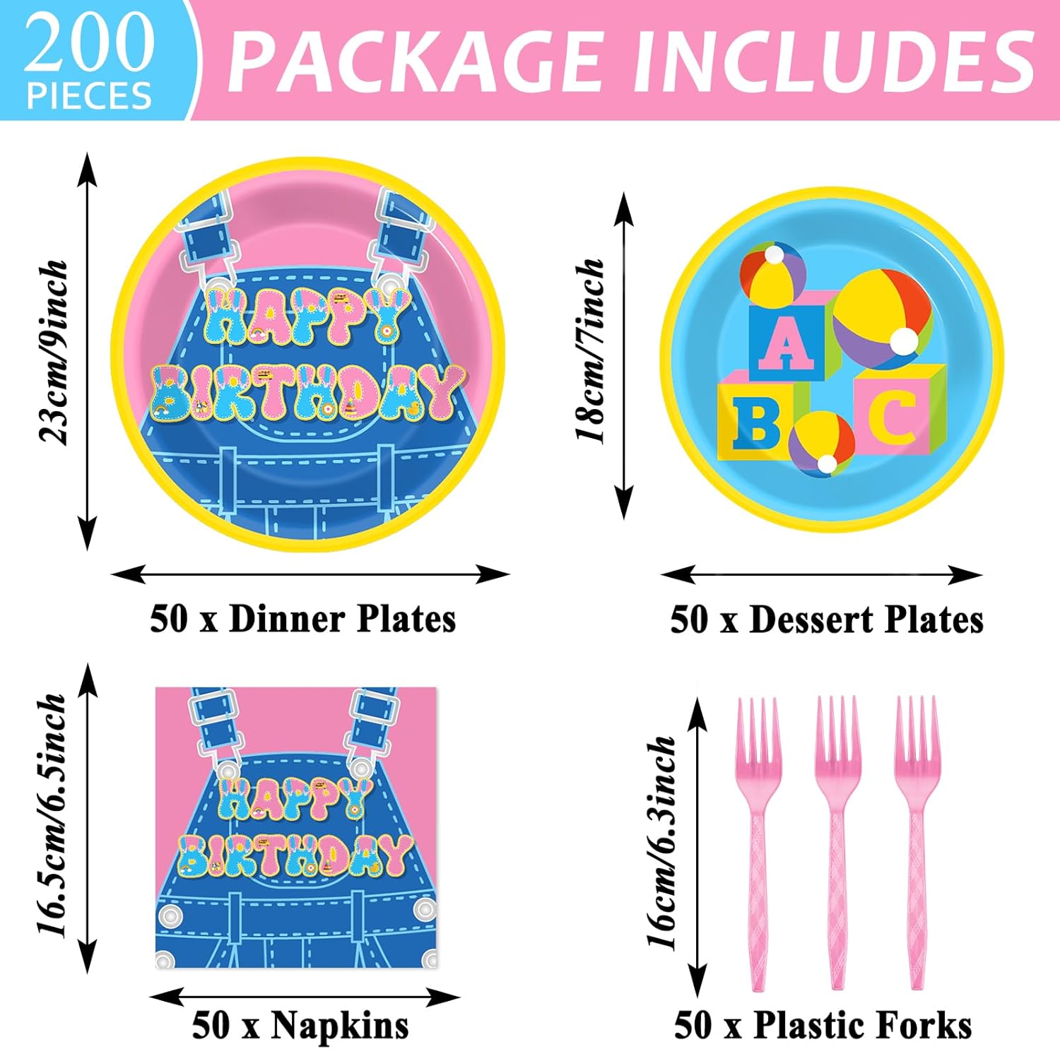 200 Pcs Girls Party Decorations Cartoon Teacher Plates and Napkins Happy Birthday Tableware Set Decor Supplies for Birthday Baby Shower Girl Cartoon Party Favors for 50 Guests
