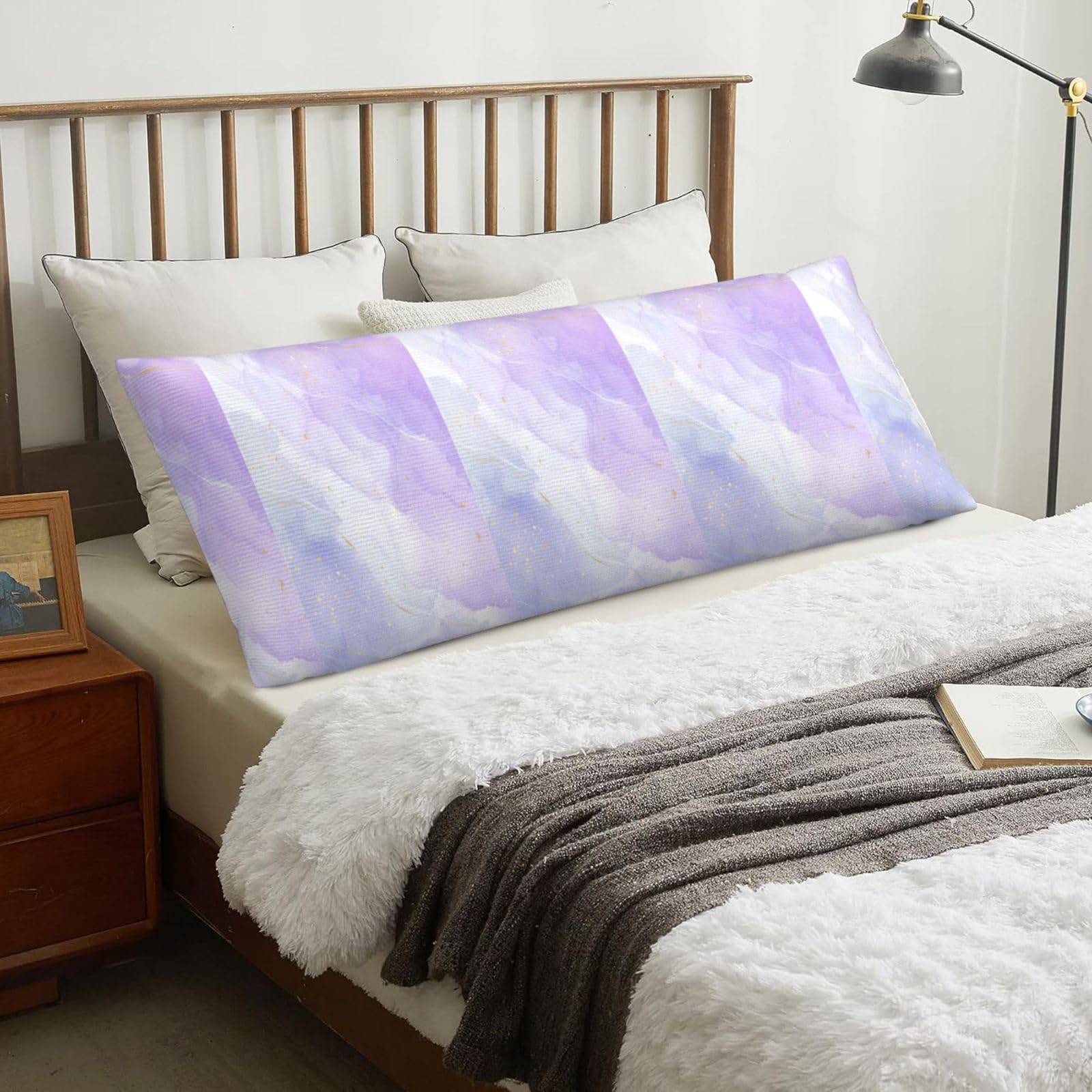 Liquid Pastel Purple Marble, Body Pillow Cover with Zipper,Long Body Pillowcase 20 x 60 in