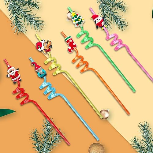 Miniatura 6 de YQUQWN, 24 popotes de Navidad reutilizables, recuerdos de fiesta de Navidad, fiestas temáticas de Navidad, pajitas de plástico para decoración de