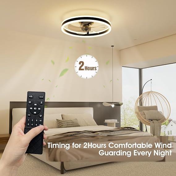 NIORSUN Ceiling Fan with Light, 50CM Black Ceiling Fan Light with Remote [Energy Class E]