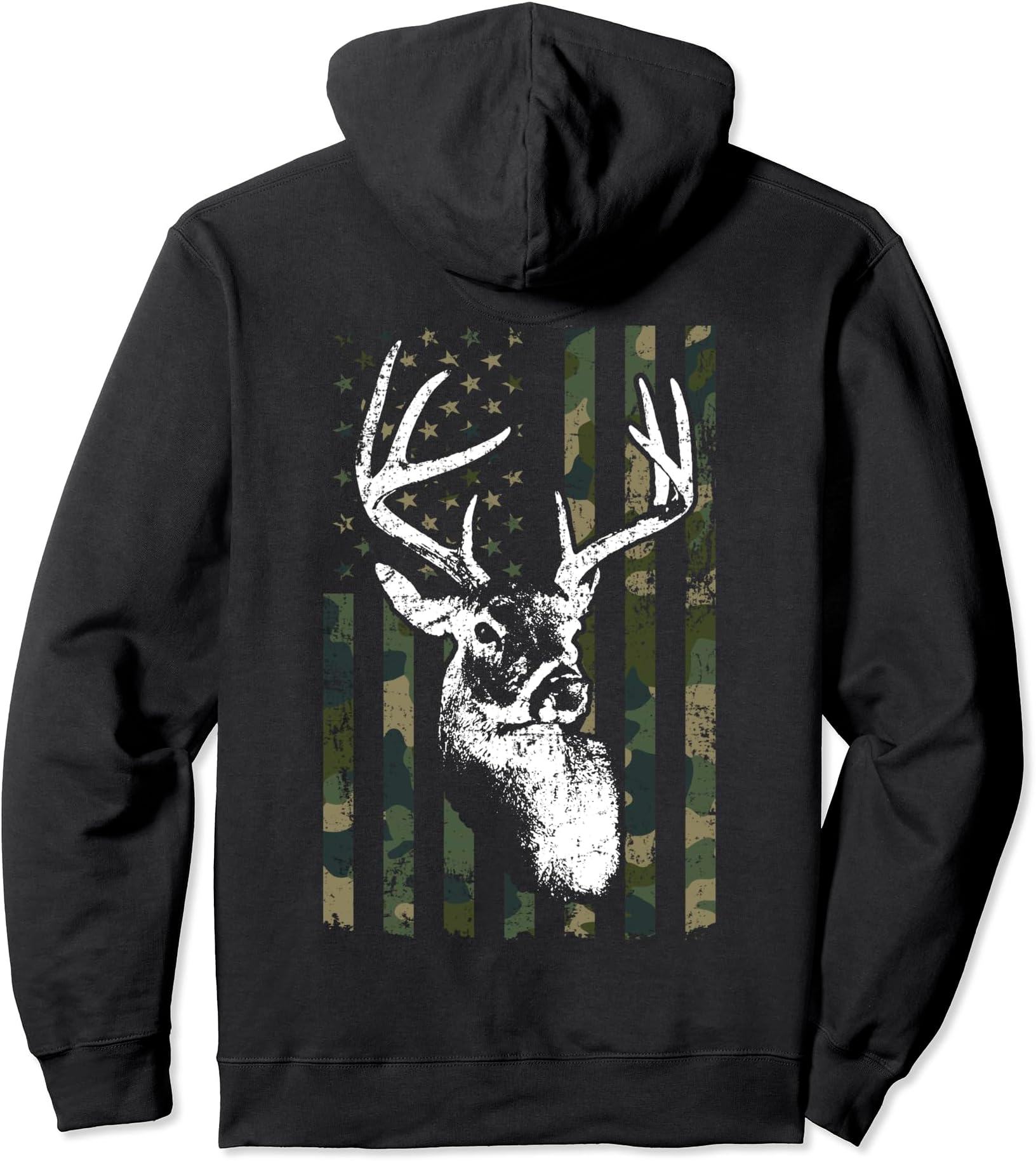 Whitetail Buck Deer Hunting USA Camouflage Flag - ON BACK Pullover Hoodie