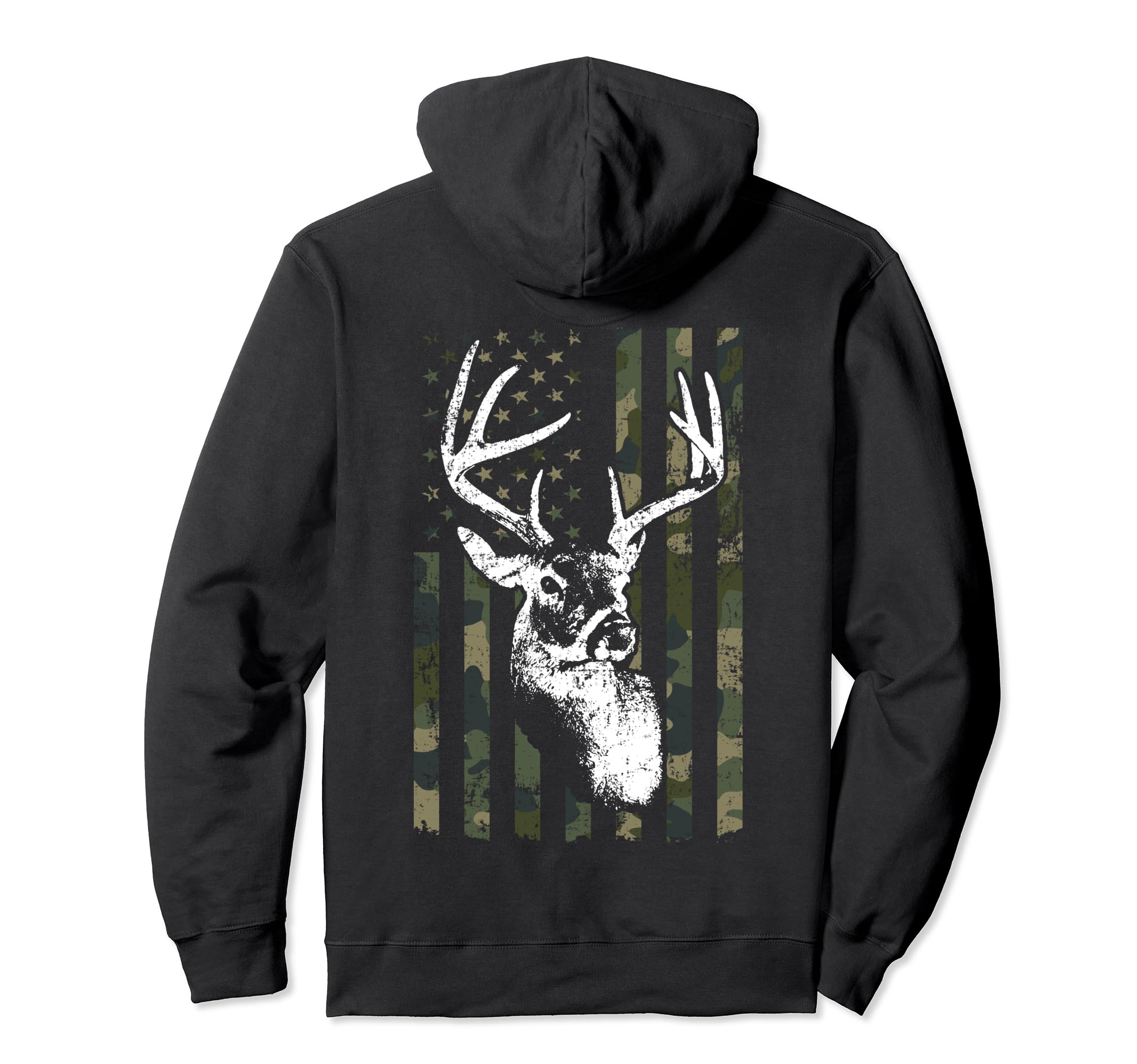 Whitetail Buck Deer Hunting USA Camouflage Flag - ON BACK Pullover Hoodie