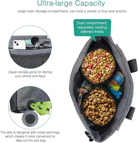 Miniatura 2 de ORIA Bolsa de golosinas para perros, bolsa de entrenamiento de mascotas, bolsa de golosinas para perros con cierre magnético con bolsillo interior