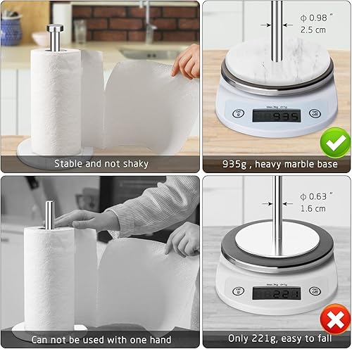 Miniatura 4 de Soporte para toallas de papel para encimera con base de mármol blanco ponderado de 7 pulgadas, soporte moderno de pie para rollo de papel, acabado
