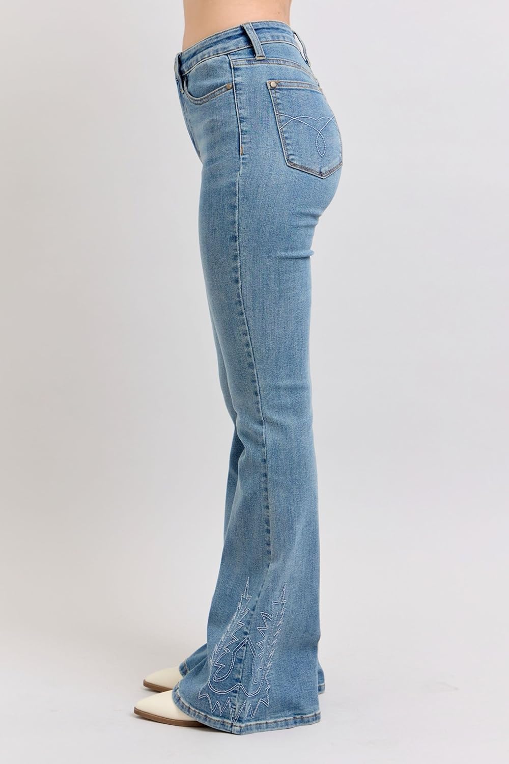 Judy Blue High-Waisted Western Embroidery Flare Jeans – Stretch Denim, Boho-Inspired, Classic Fit Jeans -88606