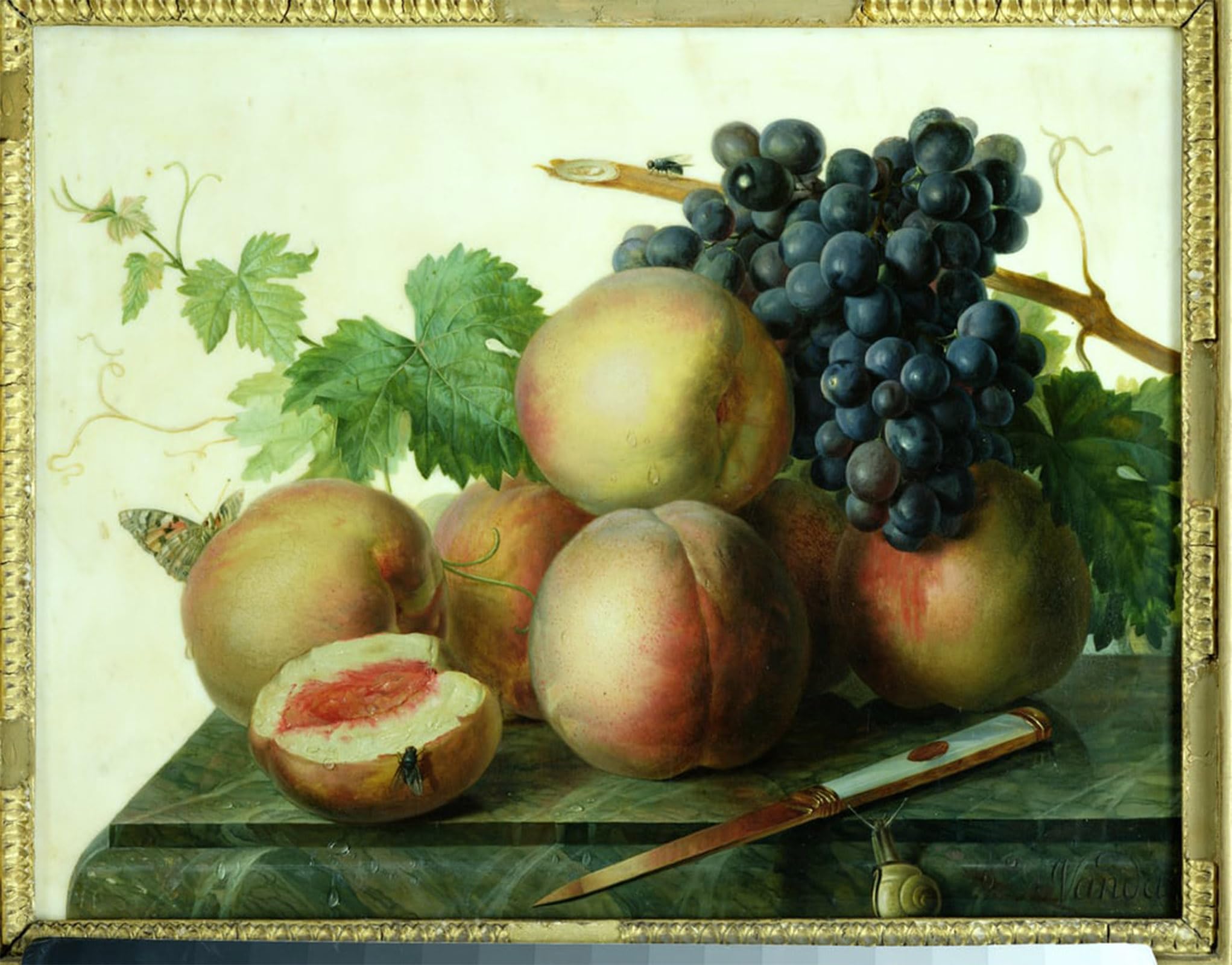 ARTXLXXBN Famous Art Print Poster Vintage Wall Art Still Life with Peaches and Grapes on Marble by Jan Frans Van Dael Canvas Art Poster for Home Decor 60x90cm