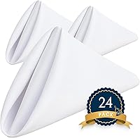 Wealuxe White Cloth Napkins Set of 24 - 17x17 Inch 220 GSM Thick Polyester Dinner Napkins, Stain Wrinkle Resistant, Washable & Soft