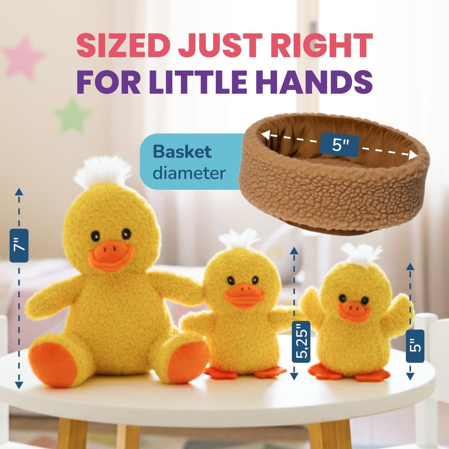 Three Piece Duck Family Plush Toy Set - Features Three Yellow Duck Stuffed Animal Plush Toys w/ Basket - Soft Cuddly Duck Plushie for Kids 3 & Up - Cute Duckling Stuffy Set - Easter Duck Toys