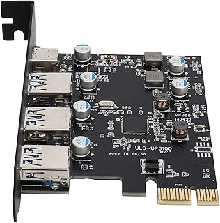 Zunate Placa de expansão PCIE de 5 Gbps, placa de expansão PCIE para adaptador USB3.0 TypeC Express, cartão controlador com disco, 3 portas USB 3.0 + 1 porta USB C, interface de slot para cartão X1/X4/X8/X16
