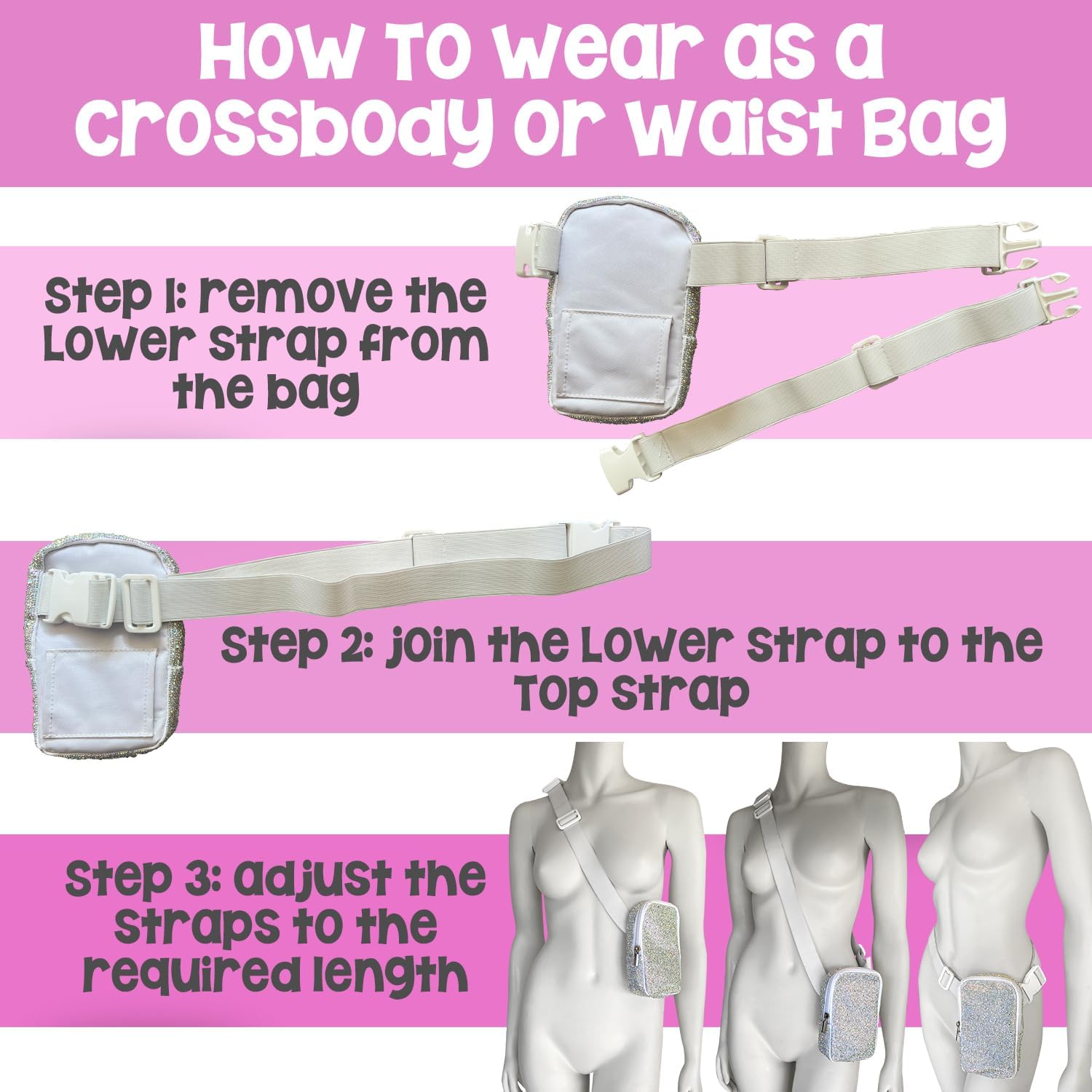 3-IN-1 Thigh Bag Fanny Pack Crossbody Bag | Carnival Leg Harness for Women | Holographic Waist Bag | Rave Leg Pack with Buckles | Silver - Image 4