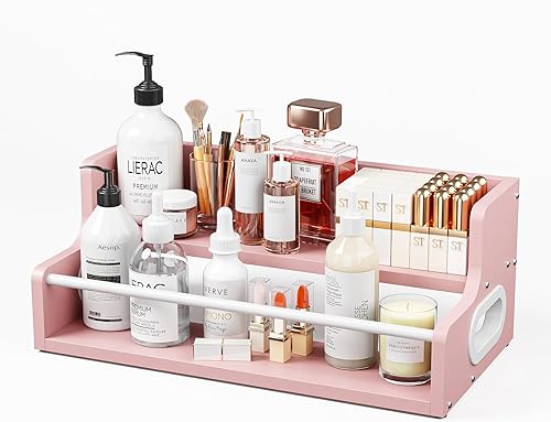 Miniatura 12 de KLM Estante de exhibición de botellas de licor, organizador de jarabe de café, estante de vino de licor de 2 escalones, mini bar, gabinete de licor,