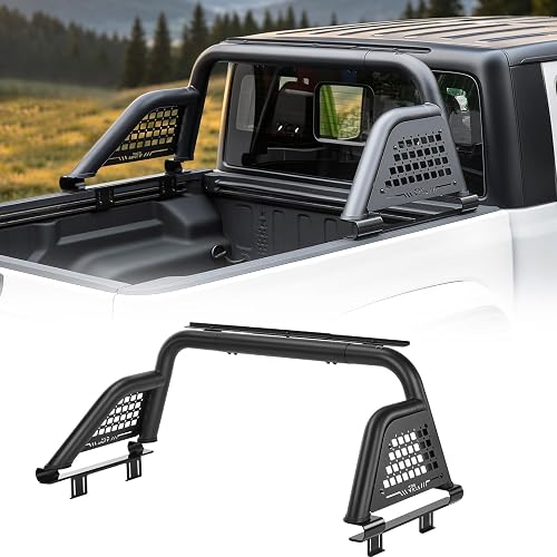 JOYTUTUS Roll Bar for Mid-Size Trucks, Adjustable Truck Bed Sport Bar Chase Rack with MOLLE Panels, No-Drill E-Coated, Compatible with Tacoma Colorado Canyon Frontier