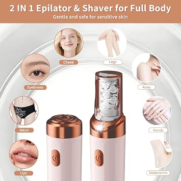 2026 New Women Face Epilator - 2 in 1 Painless Electric Facial Hair Remover with Built-in LED Light - USB-C Rechargeable Mini Hair Shaver - Portable Razor for Chin Lip Peach Fuzz Body on Home Travel