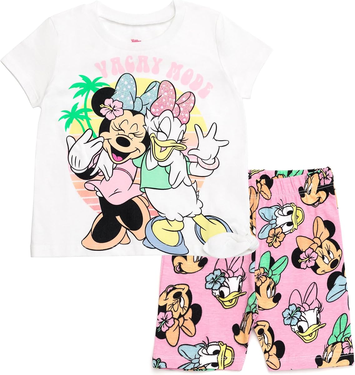 Conjunto de camiseta y pantalones cortos de bicicleta de Minnie Mouse de Disney, tallas de bebé a niño grande (12 meses - 14-16)