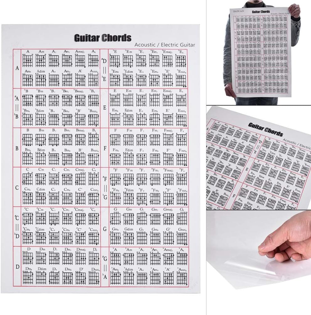 Guitar Chord Chart Convenient 6 String Guitar String Diagram Lessons Music Learning Aid Reference Card Guitar Scale Chart Poster Sticker Teaching Tool for Electronic Models