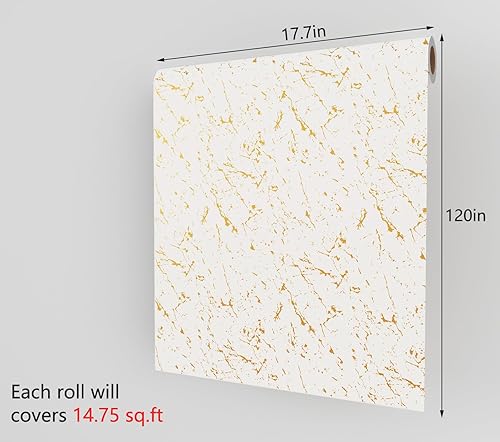 Miniatura 7 de Decotalk Papel tapiz blanco y dorado, papel tapiz dorado y blanco, papel de contacto de encimera de 17.7 x 120 pulgadas, papel de contacto