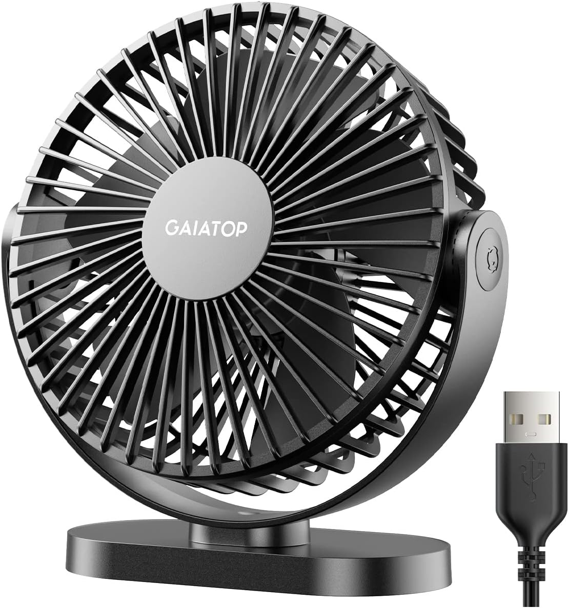 USB Desk Fan, 5.5 Inch Quiet 3 Speeds Small Portable Fan Black | USB Powered, 5ft Cable, Mini Personal Desktop Table Fans, Powerful Cooling for Home, Office, Travel, Car, Indoor, Outdoor