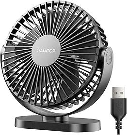 Gaiatop Ventilador de mesa USB, pequeno, silencioso, potente, 3 velocidades, rotação de 90°, mini ventiladores de mesa portáteis pessoais, resfriamento para casa, escritório, carro, viagem, interior