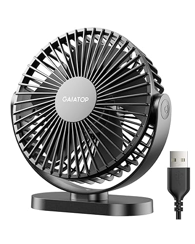 Gaiatop USB Desk Fan, 5.5 Inch Small Quiet Powerful 3 Speeds 90° Rotate, Personal Mini Portable Desktop Table Fans, Cooling for Home Office Car Travel Indoor Outdoor Pink - Black