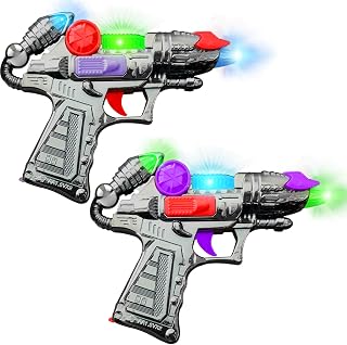 ArtCreativity Ranger Light-Up Toy Guns: 2 Futuristic Blasters with Flashing Lights & Sounds, Batteries Included - Kids Pretend Play Party Favors