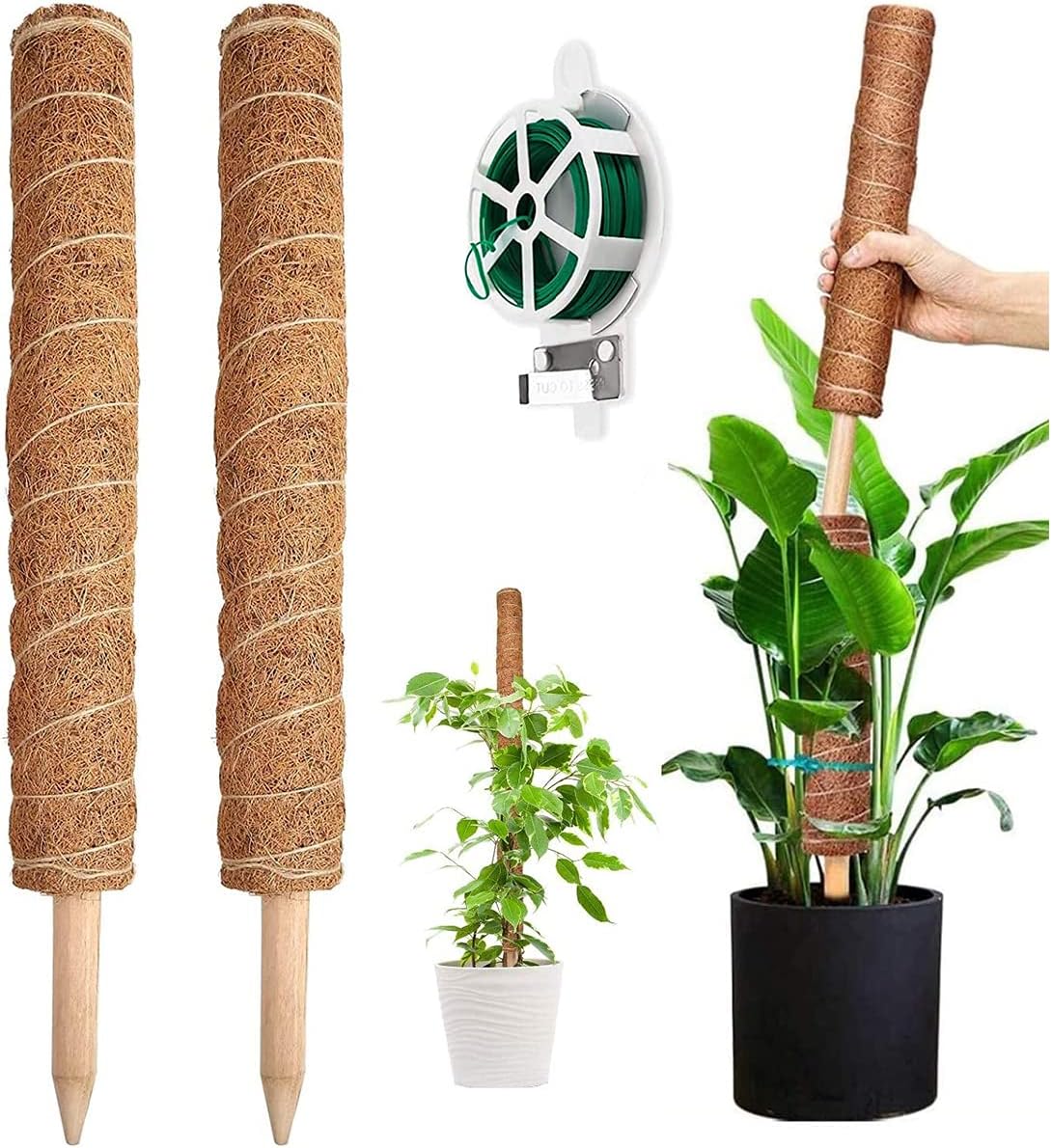YAUNGEL Plant Support Totem Pole, 2 Pcs 41CM Moss Pole Plant Climbing Coir Coco Coir Poles with 20M Twist Ties, Moss Stick for Indoor Plants to Grow Upwards