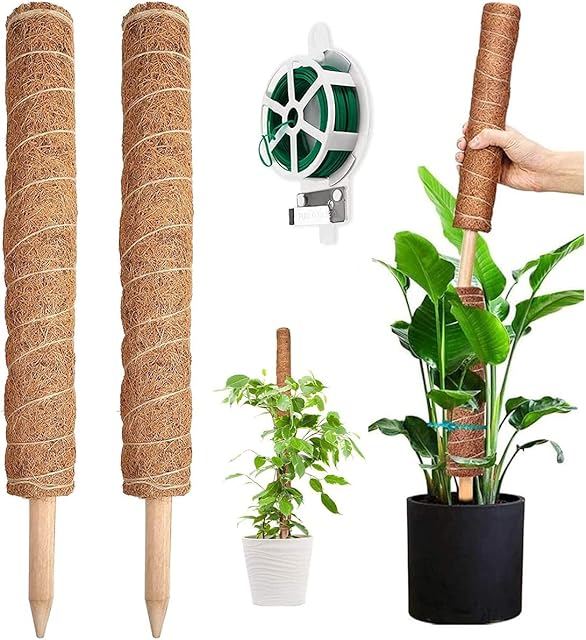 YAUNGEL Moss Pole, 2 Pcs 41CM/16 Inches Coir Totem Pole Moss Stick with 20M Twist Ties, Plant Support Totem Pole Plant Climbing Coco Coir Poles to Support Indoor Plants to Grow Upwards