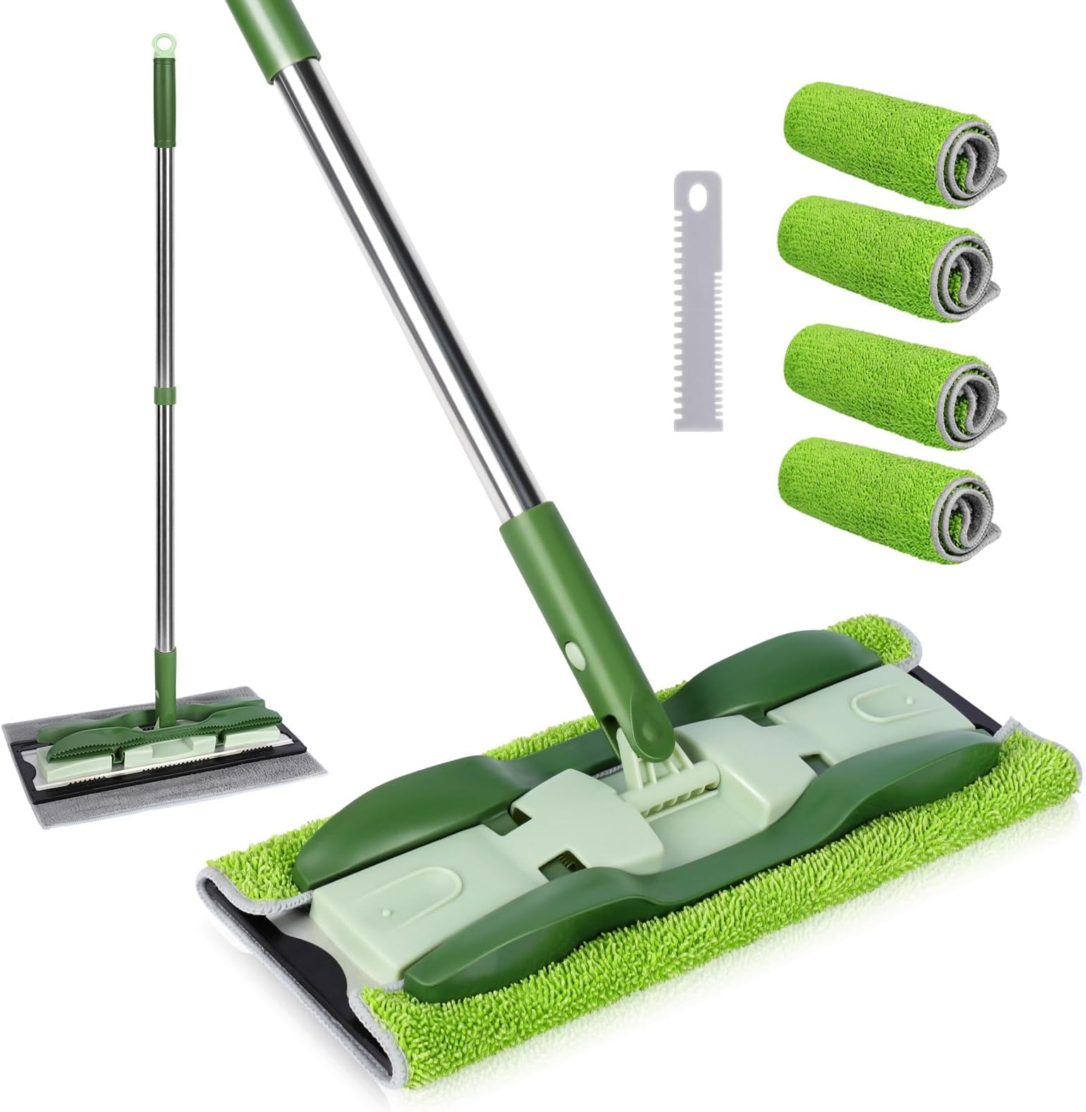 Balai Serpillière Microfibre Rotatif 360° XXL – Tête 60 Cm + 5 Tampons Lavables, Manche Télescopique, Grattoir Inclus, Nettoyage Maison Pro