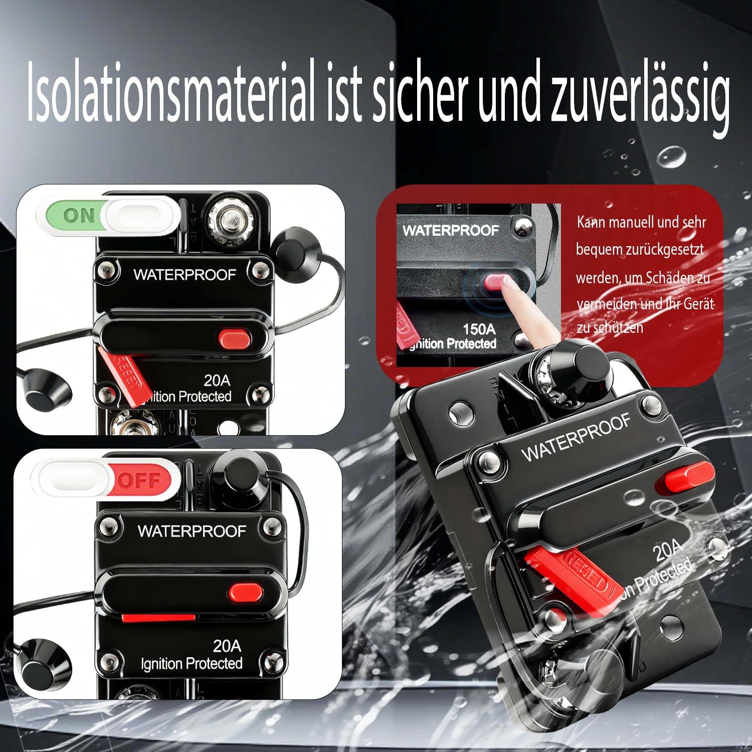 20A Interruttore automatico per auto, portefusible 12 V-48 V CC, pulsante di pour camping-car, caravane, remorque, scooter