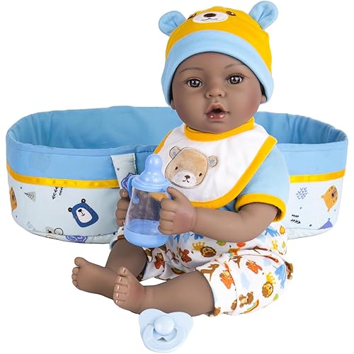 Aori Black Reborn Baby Dolls - 18 Inch Black American Lifelike Weighted Newborn Boy with Soft Cloth Body, 8pc Gift Set (Outfit/Bottle/Pacifier) - Realistic Baby Doll Safe for Ages 3+