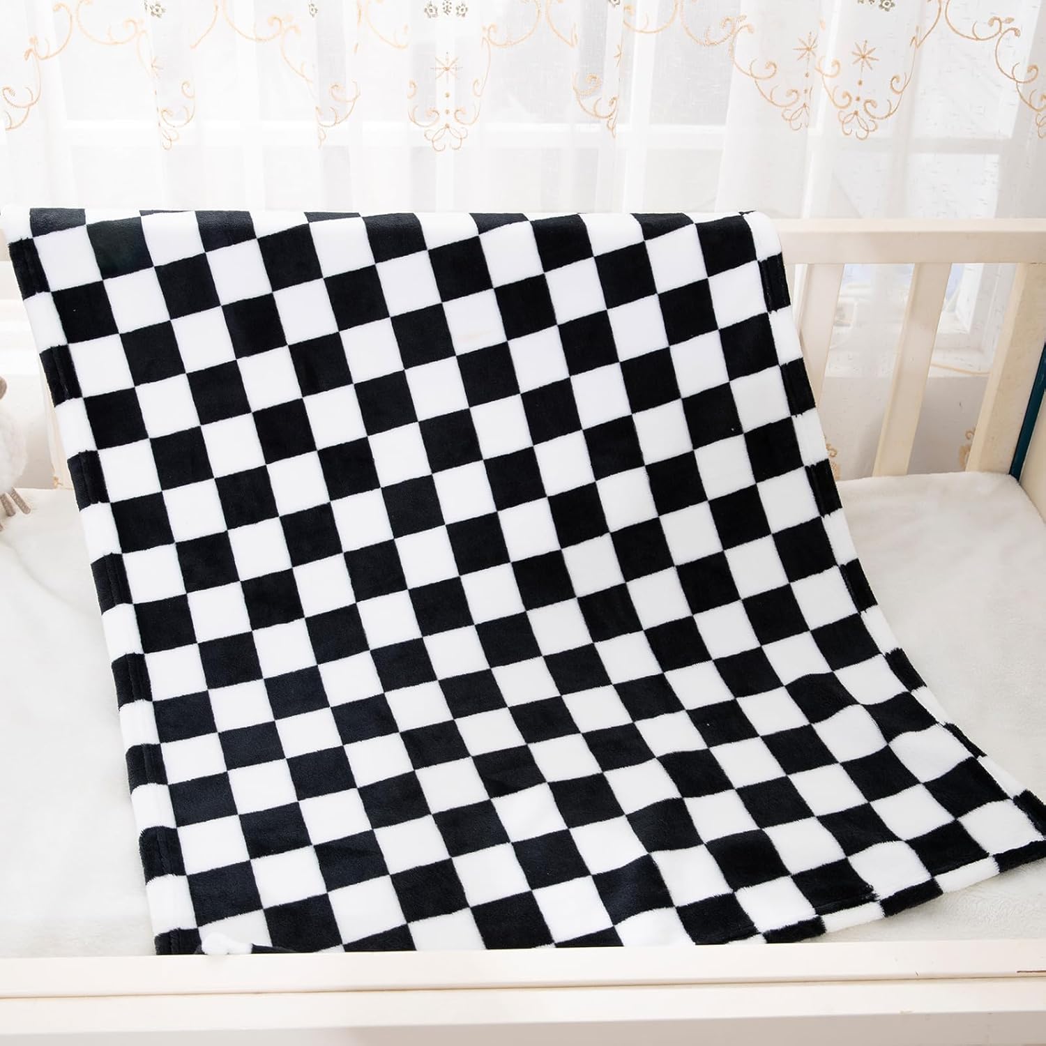 Soft Throw Blanket for Baby - Ultra Cozy Fluffy Checkered Fleece, Crib & Stroller Receiving Blanket for Newborn Infant Toddler Boys (Animals/Checkered)