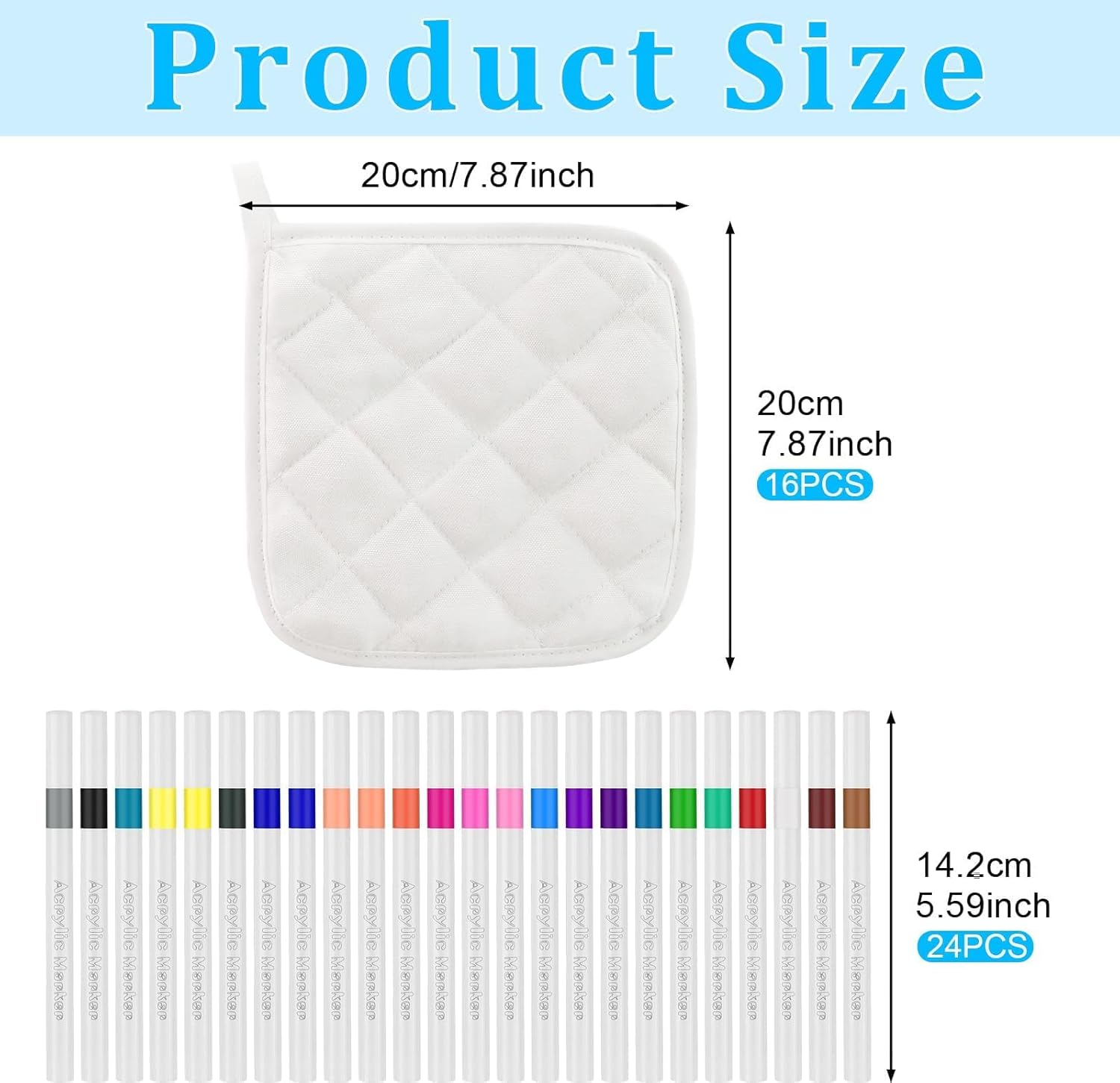 16 Pack DIY Pot Holders Craft Set White Blank Pot Holders Bulk Cloth Heat Resistant Hotpads with 24 Pcs Colored Marker Pens Kitchen Cooking Baking DIY Activities Mother's Day