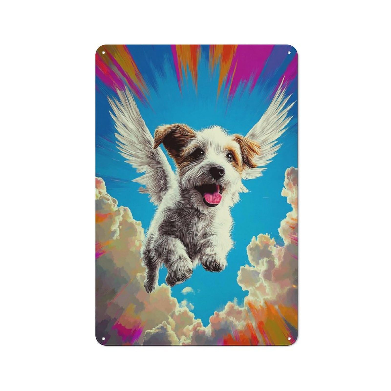 Junmoney Angel Pup Soars Skyward Retro Metal Wall Decor 30X20cm, Tin Wall Sign For Bakery, Diner, Cafe Or Family Room