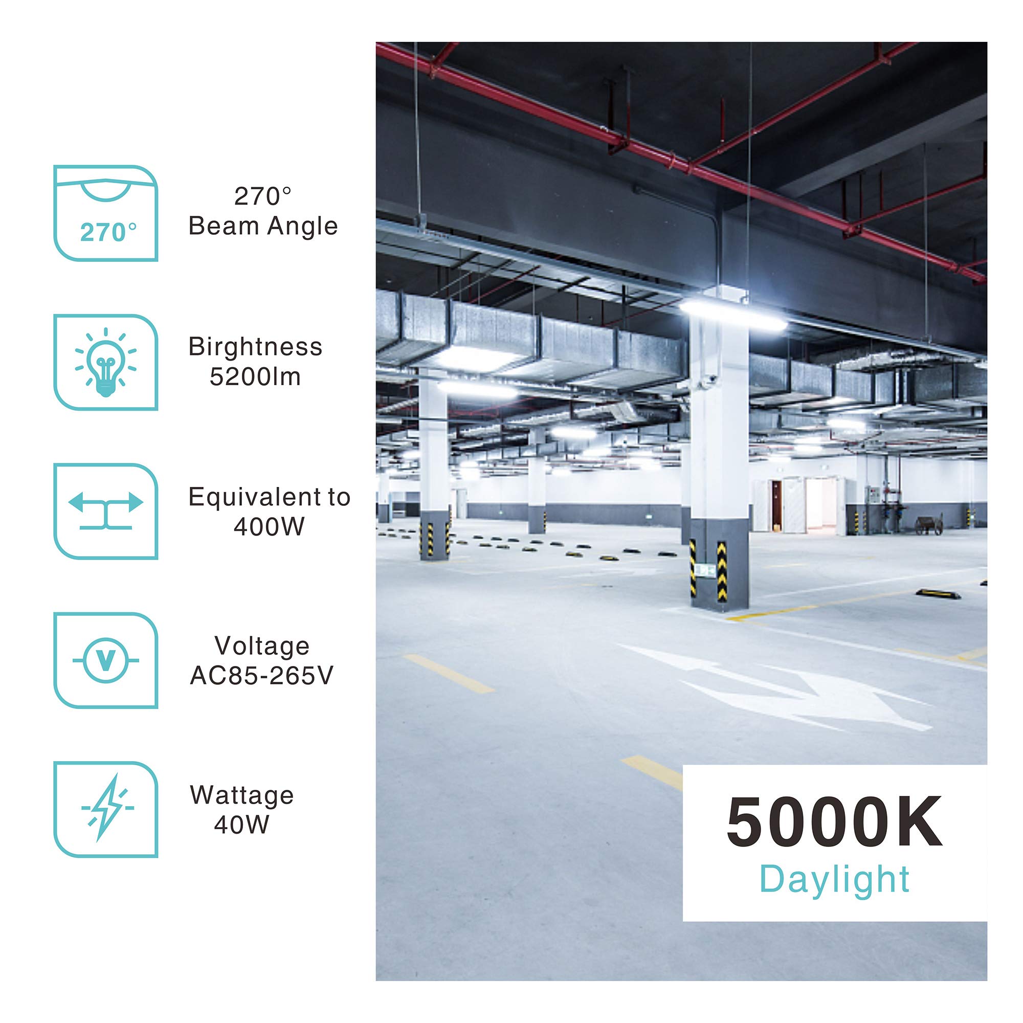 STASUN 10er-Pack LED Feuchtraumleuchte 150cm, 40W 5200LM, Verknüpfbar Werkstattlampe,Bürobeleuchtung in Innenräumen, Deckenleuchte mit Stecker für Büros, Besprechungsräume, Lagerhallen,5000K