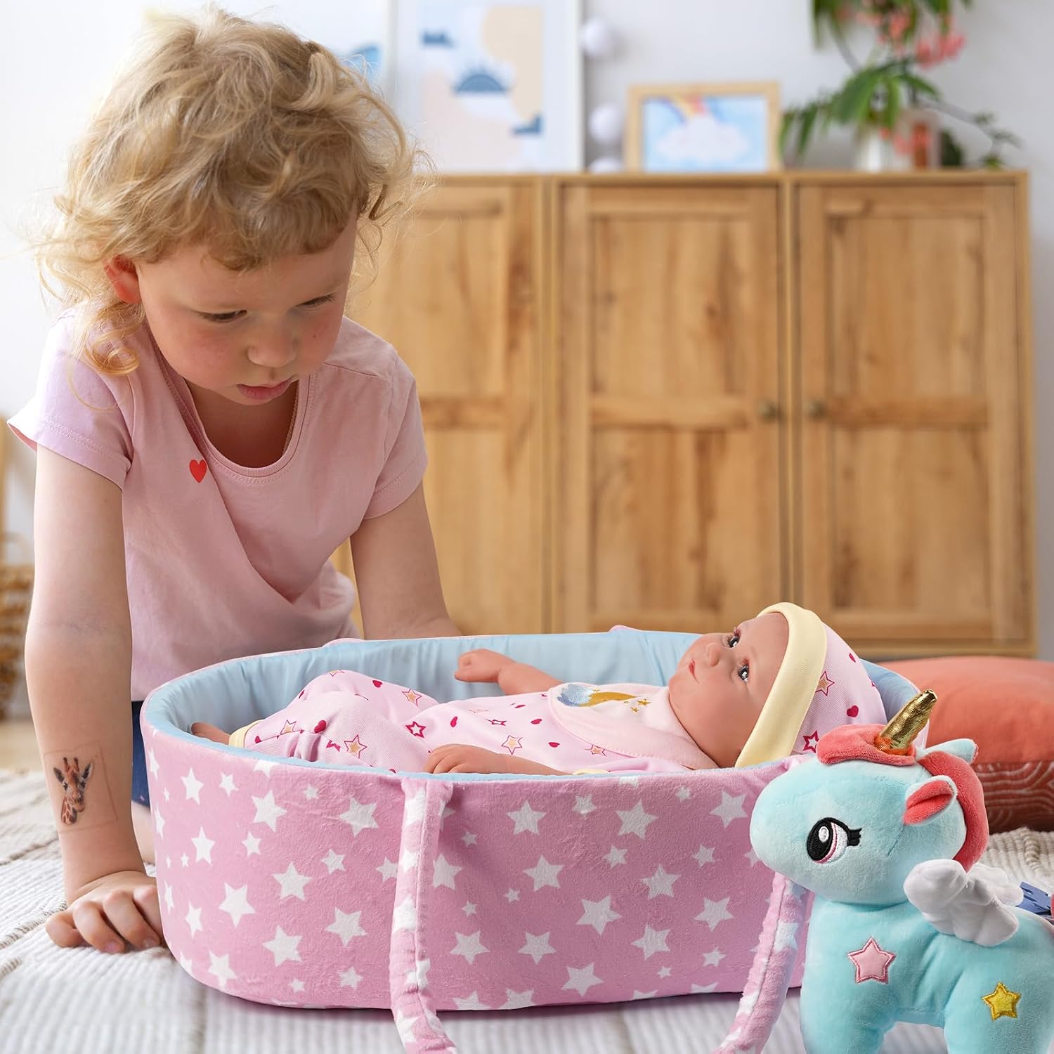 BABESIDE 9 Pcs Reborn Baby Doll Clothes with Bassinet for 17-22 Inch Baby Dolls, Baby Doll Clothes Outfit Accessories fit Baby Doll Girl
