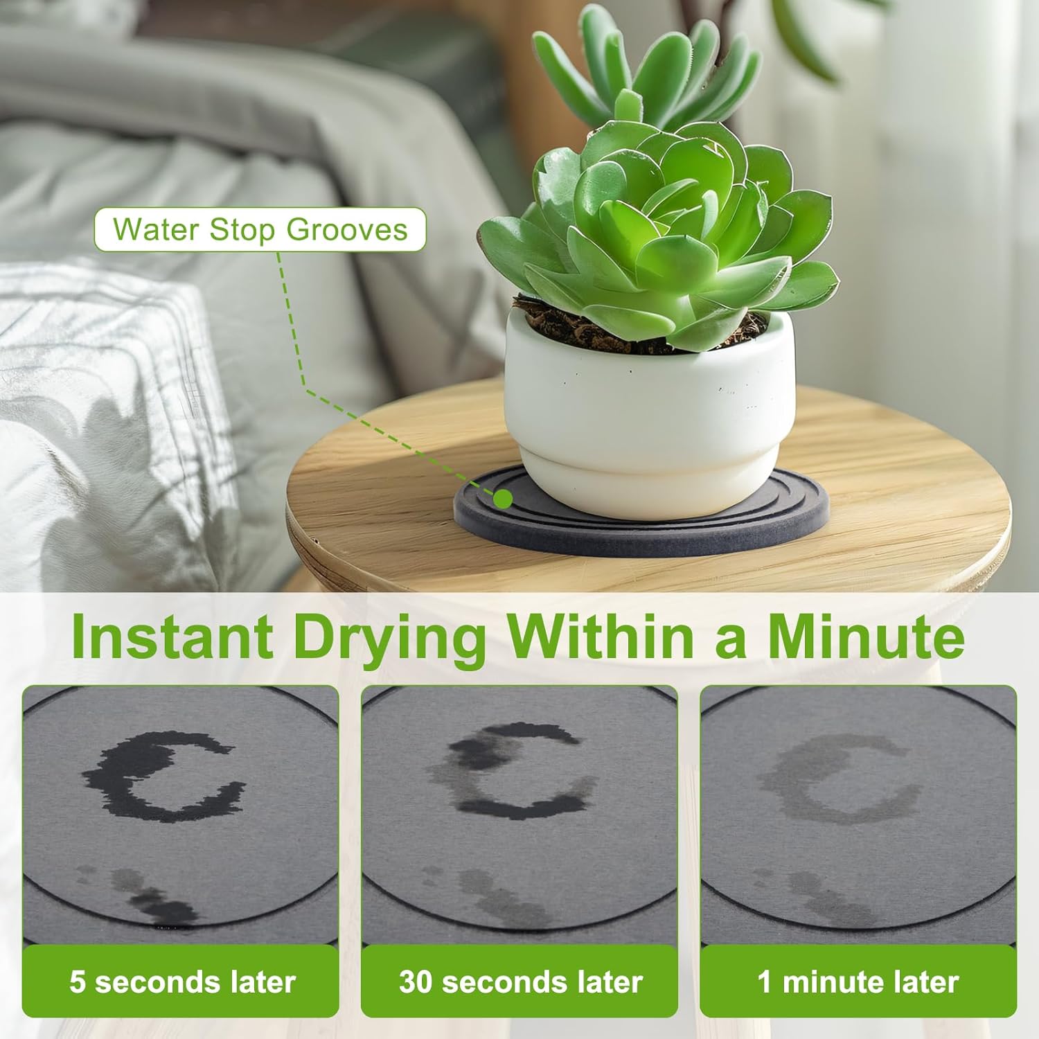 Diatomaceous Earth Plant Pot Saucers for Indoor & Outdoor, 2 Pack 6 inch, Round Plant Drip Trays, Plant Dish Pant Plate to Catch Water, Instant Drying Stone Drainage Tray - Image 3