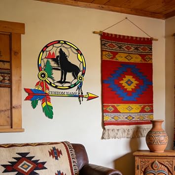 Riaeelvs Custom Dream Catcher Wolf Metal Wall Art - Native American Decor & Home Gifts