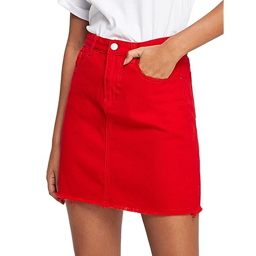 red jean skirt