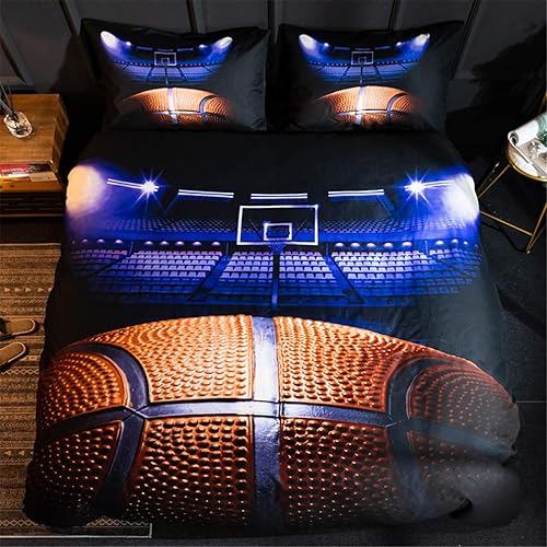 MOZEO Juego de funda de edredón de baloncesto 3D de 3 piezas (1 funda de edredón + 2 fundas de almohada) para adolescentes y niños deportivos de