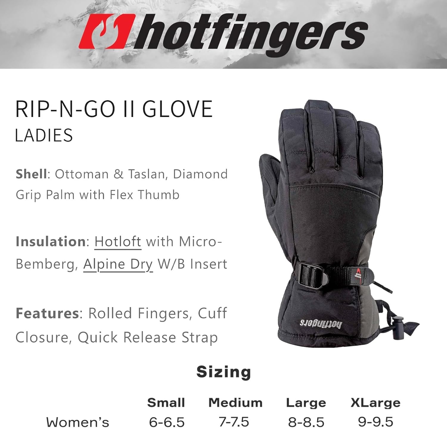 hotfingers Women's Rip-N-Go ll Alpine Sport Winter Gloves | Lightweight Durable Windproof Warm Insulated Cold Weather Gloves