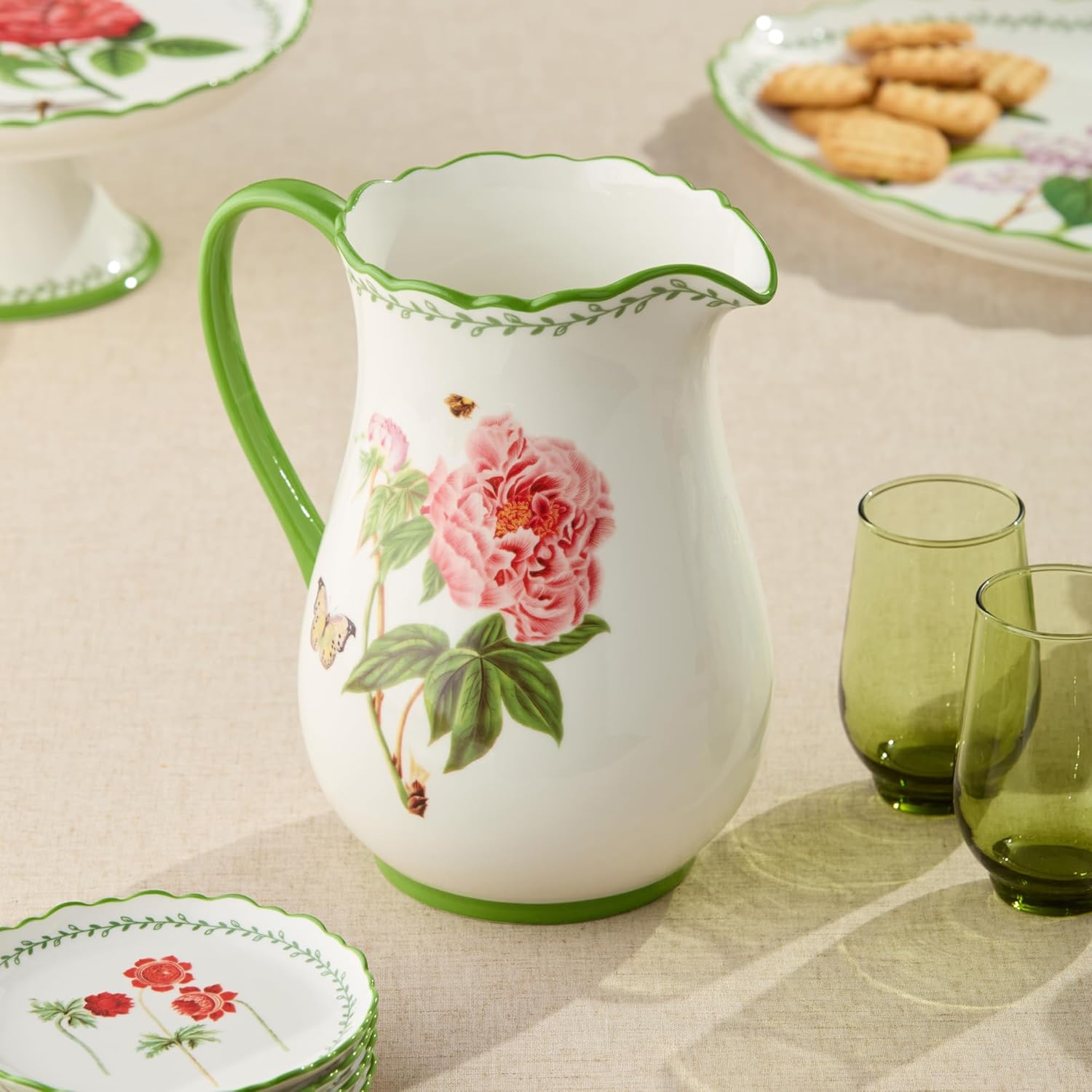Mirabella Porcelain PITCHER, elegant lightweight serving pitcher with artistic patterns, perfect for iced tea, lemonade, sangria, water service, floral arrangements