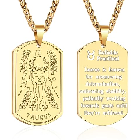 Zocomi Zodiac Sign Dog Tag Necklace for Men Boys, Stainless Steel Horoscope Astrology Pendant Chain Birthday Jewelry Gifts 24Inches