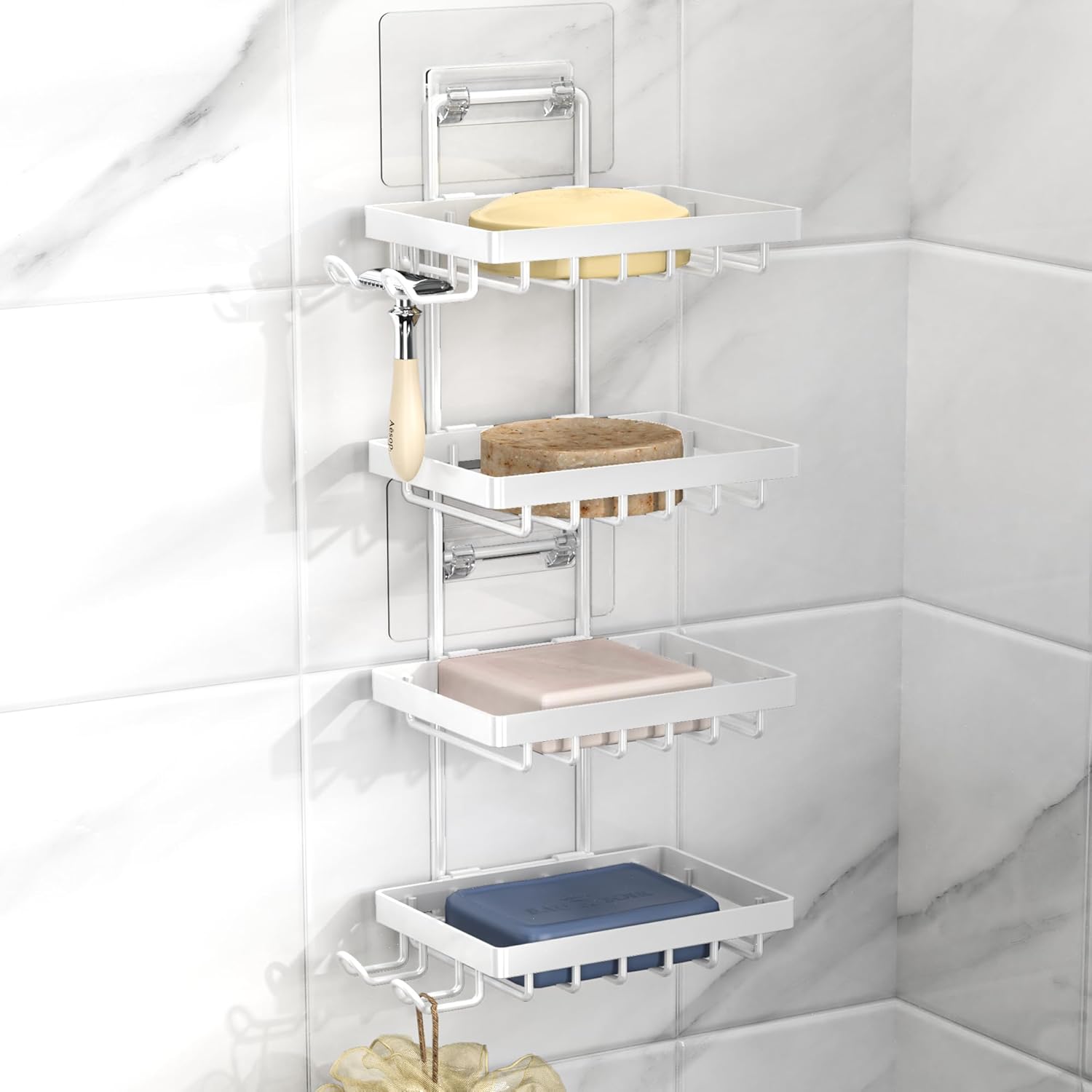 Amazon.com: Moforoco 4-Tier White Soap Dish Holder for Shower Wall, No ...