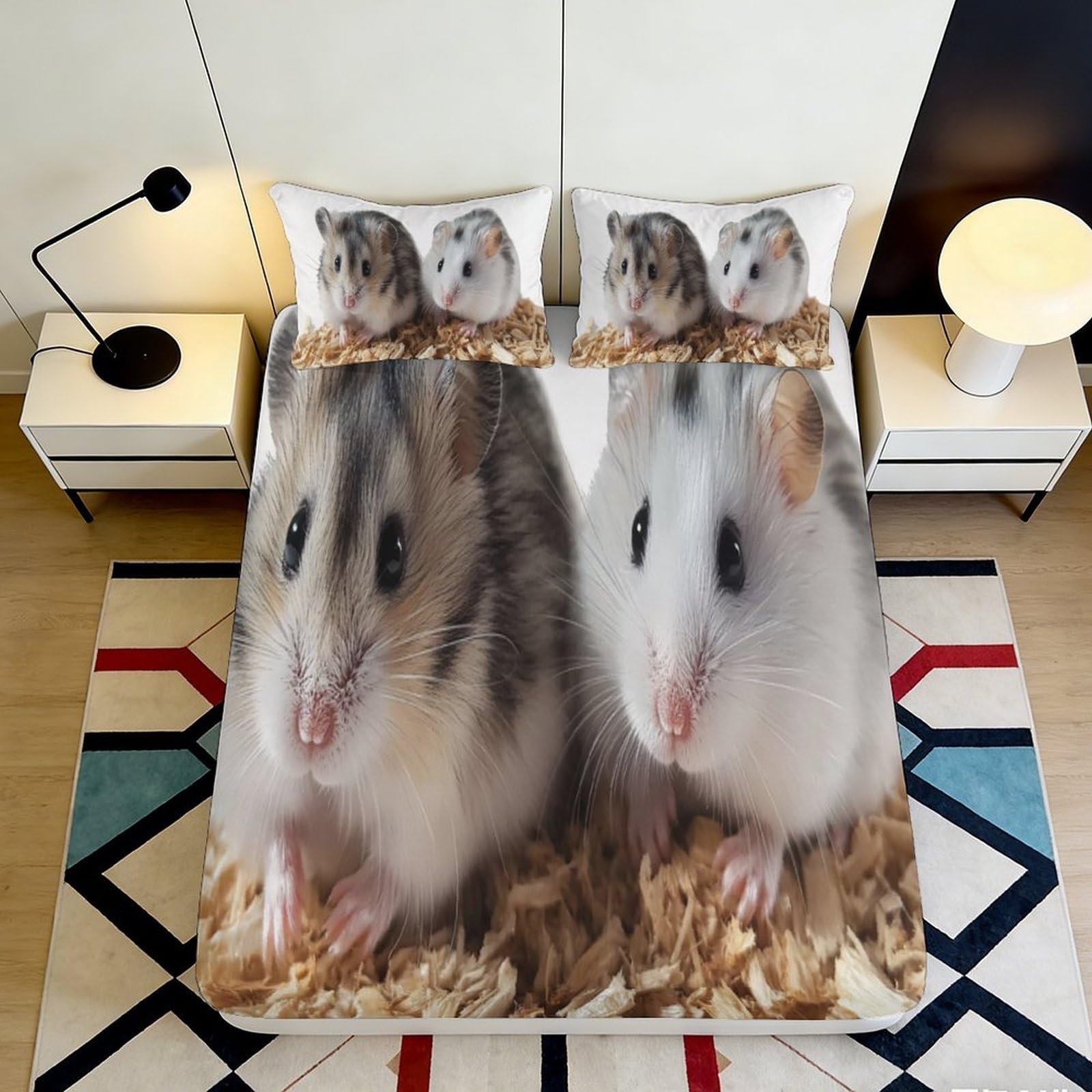 Pnayamiorkfel Style-4 3D Printed Cute Hamster Fitted Sheet Microfiber Soft Animal Bed Cover For Bedroom Dorm Mattress Protection Easy Care 90X200x25cm