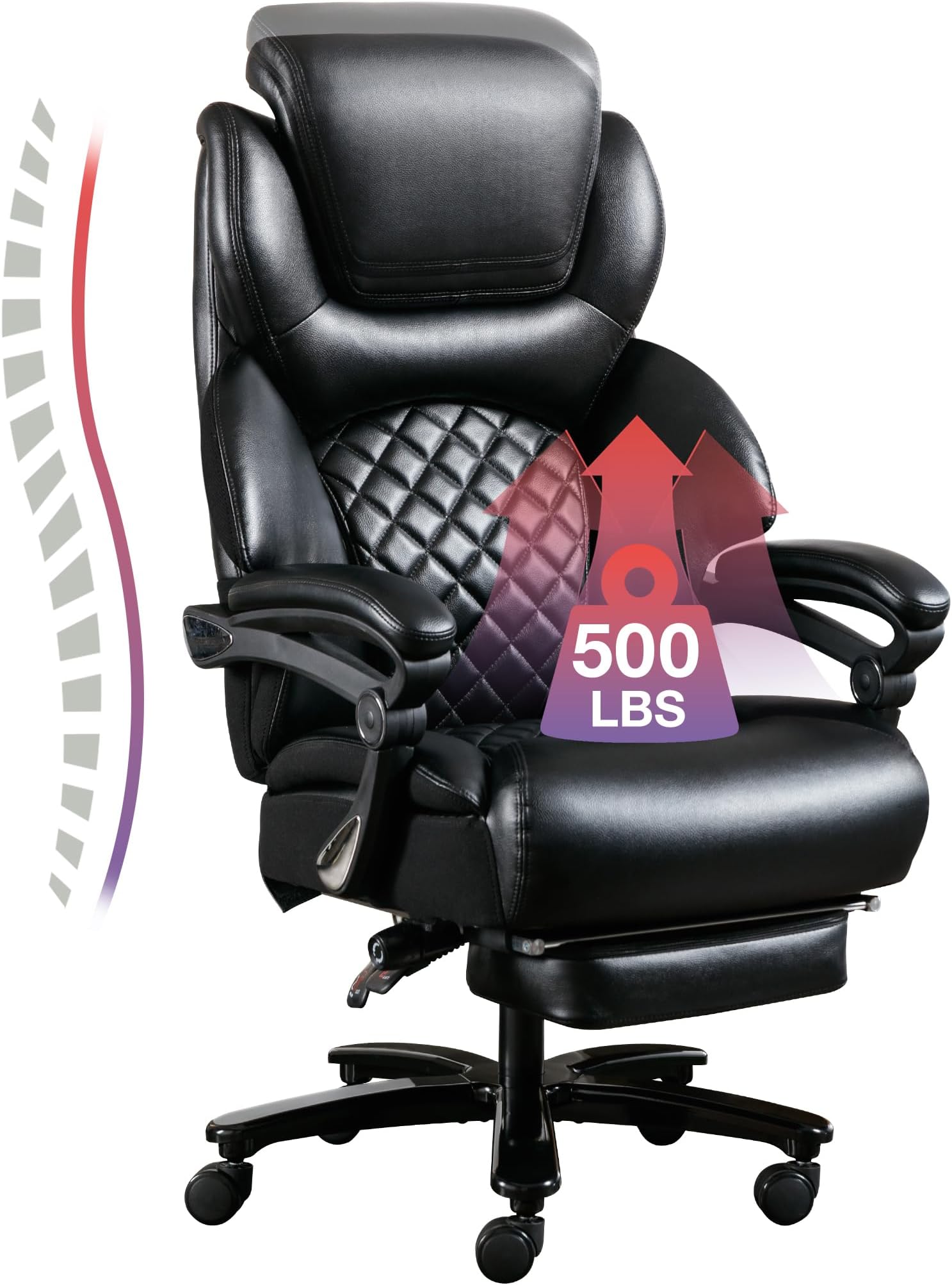 Big and Tall Office Chair 500lbs, High Back Recline Office