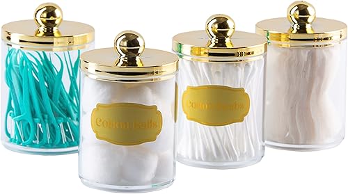 Miniatura 1 de Paquete de 4 púas de hilo dental, hisopo de algodón, bola de algodón, dispensador de soporte Qtip de 10 onzas de plástico transparente para